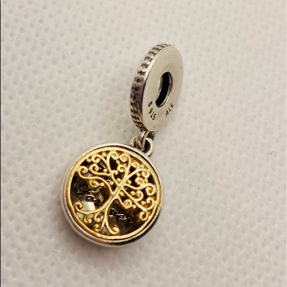 EUC Pandora 791988CZ Silver & 14k Gold Family Roots Tree Dangle Charm - Picture 5 of 14